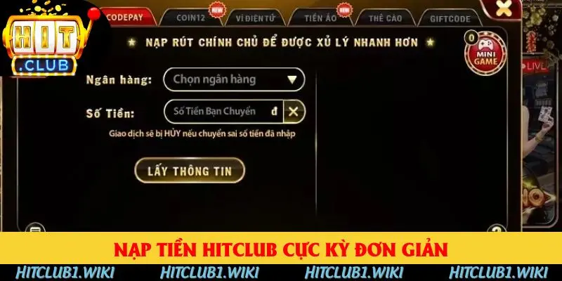 Nạp tiền HITCLUB cực kỳ đơn giản